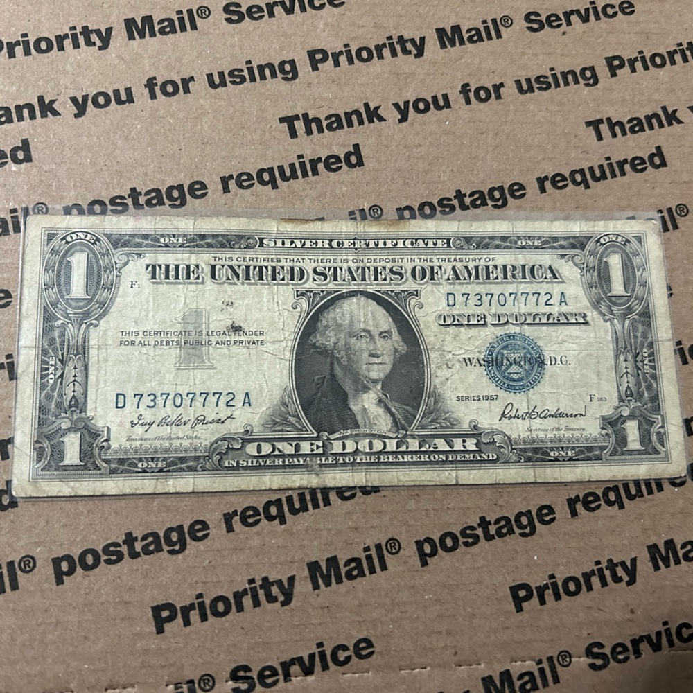 1957 Blue Seal Silver Certificate One Dollar Bill 💵 73707772 Lucky 🎰 Serial #